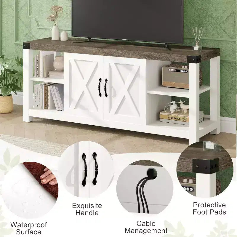 Mobile TV a X da 60 pollici per TV da 65 pollici - Mobile multimediale P2 ecologico con ripiani regolabili, moderno centro di intrattenimento per soggiorno e camera da letto
