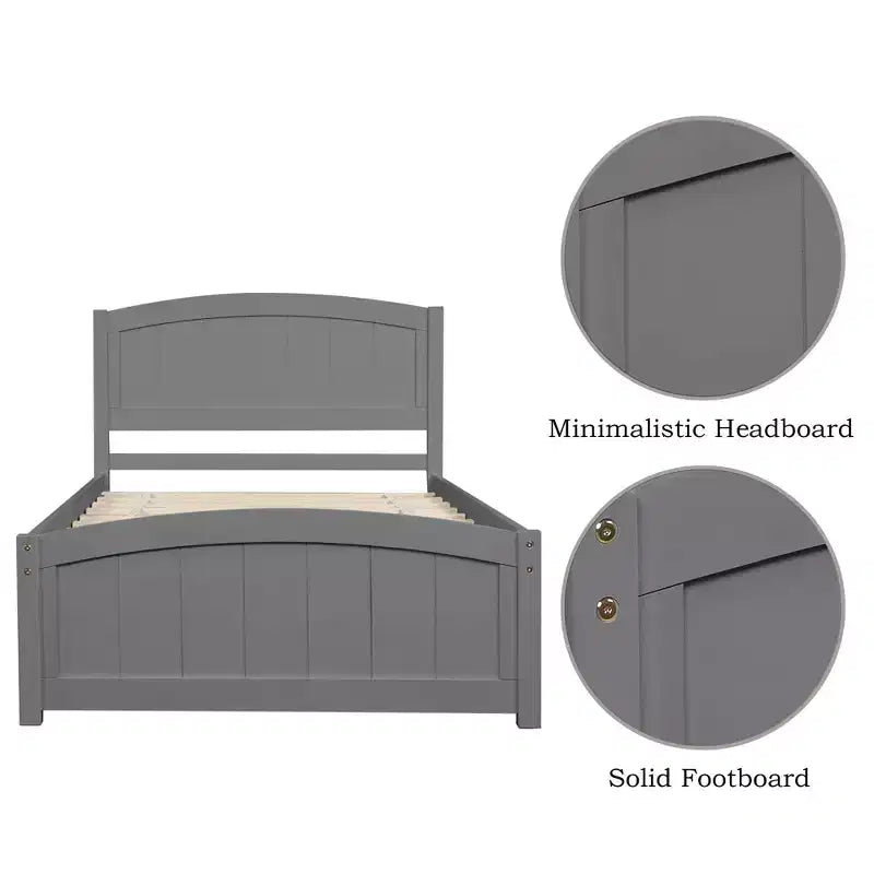 Letto a piattaforma in legno a una piazza con testiera, pediera e doghe in legno, color espresso