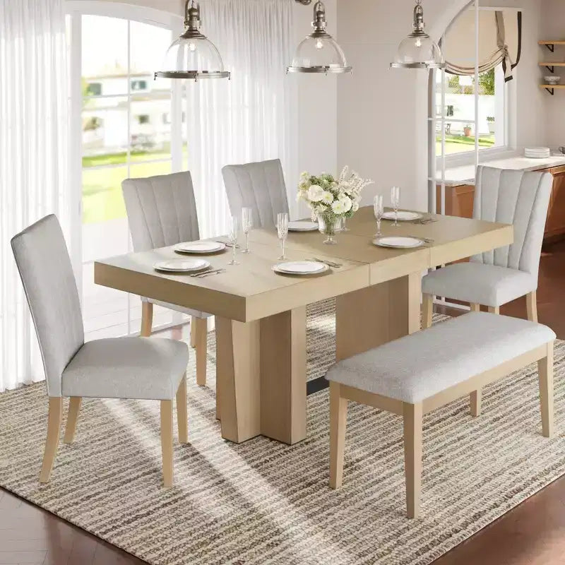 Set da pranzo allungabile con panca e 4 sedie
