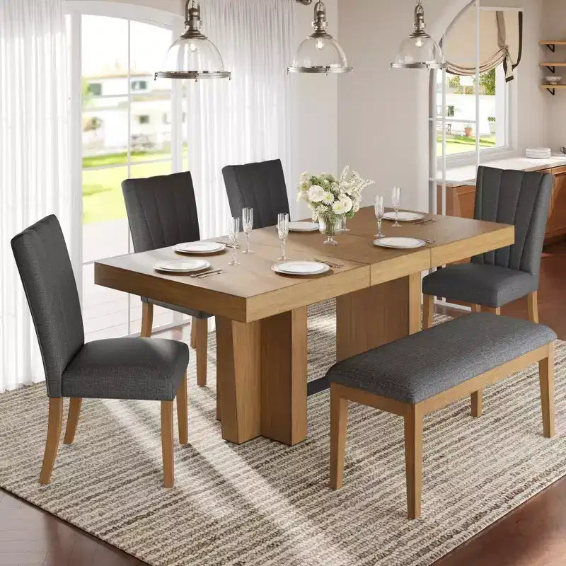 Set da pranzo allungabile con panca e 4 sedie