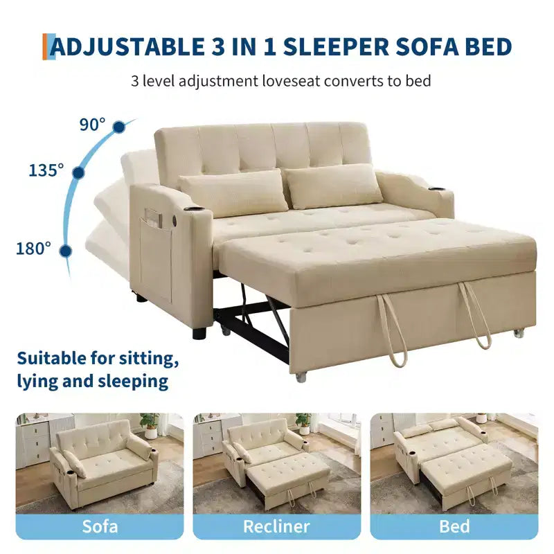 Divano letto convertibile 3 in 1, divano moderno rivestito, divanetto letto in velluto a coste con letto estraibile, schienale regolabile, per soggiorno
