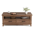 Tavolino da salotto con cassetti, 120 cm, stile country, con ripiani a giorno e 6 gambe di supporto.