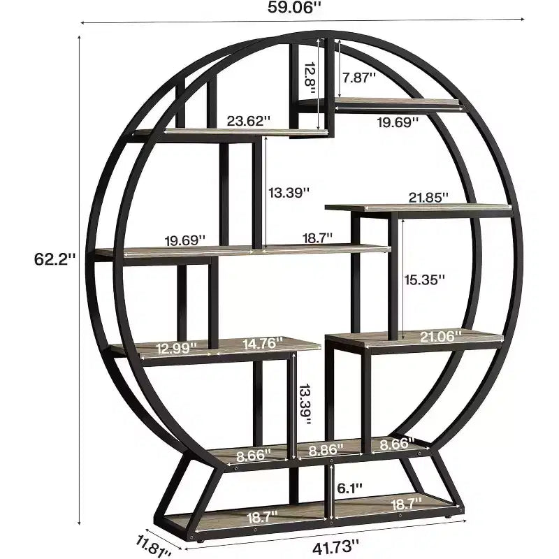Libreria industriale da 63 pollici in legno con ripiani sfalsati, scaffale portaoggetti espositore per casa, ufficio, soggiorno, grigio