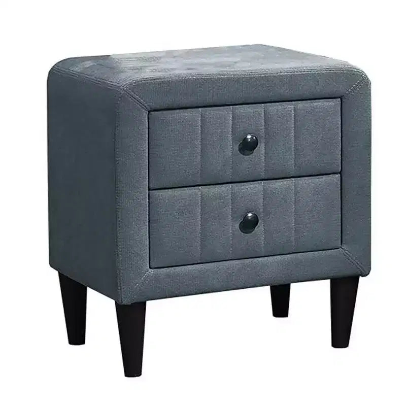 Comodino, 2 Cassetti, Rivestimento in Lino Spazzolato Grigio Ardesia da 56 cm