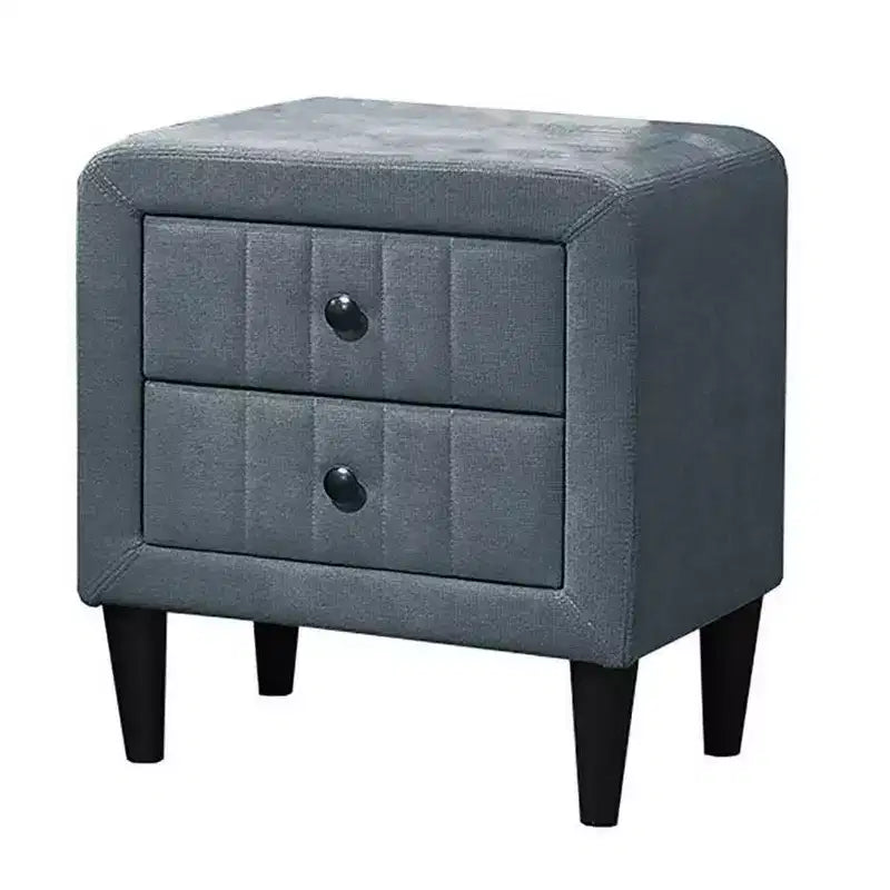Comodino, 2 Cassetti, Rivestimento in Lino Spazzolato Grigio Ardesia da 56 cm