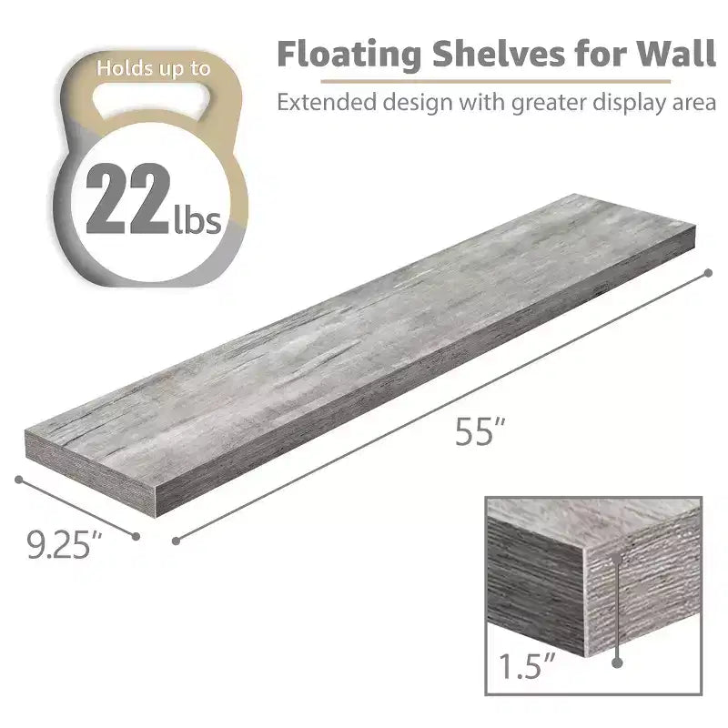 Set da 3 Mensole Galleggianti da Parete da 140 cm - per Bagno, Decorazione Murale per Camera da Letto, Cucina, Soggiorno, Contenitore per Libri