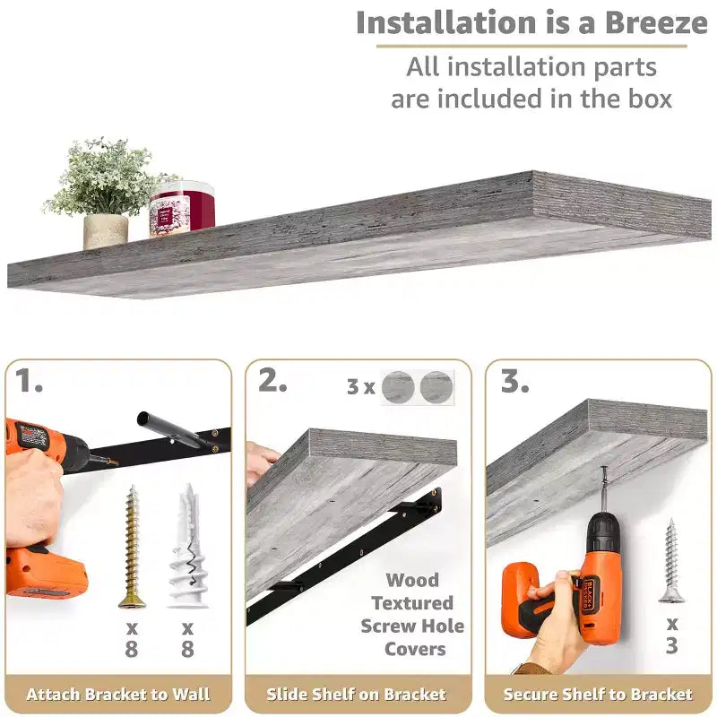 Set da 3 Mensole Galleggianti da Parete da 140 cm - per Bagno, Decorazione Murale per Camera da Letto, Cucina, Soggiorno, Contenitore per Libri