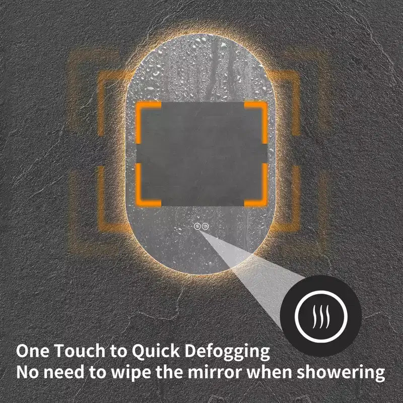Specchio da bagno ovale moderno Lark 48 con LED anti-appannamento e modalità di illuminazione regolabili
