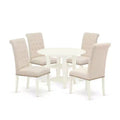 HomeStock 5-Pc Linen White Finish Solid Wood Top - Round Dining Room Set with Dropleaf - Seats 4