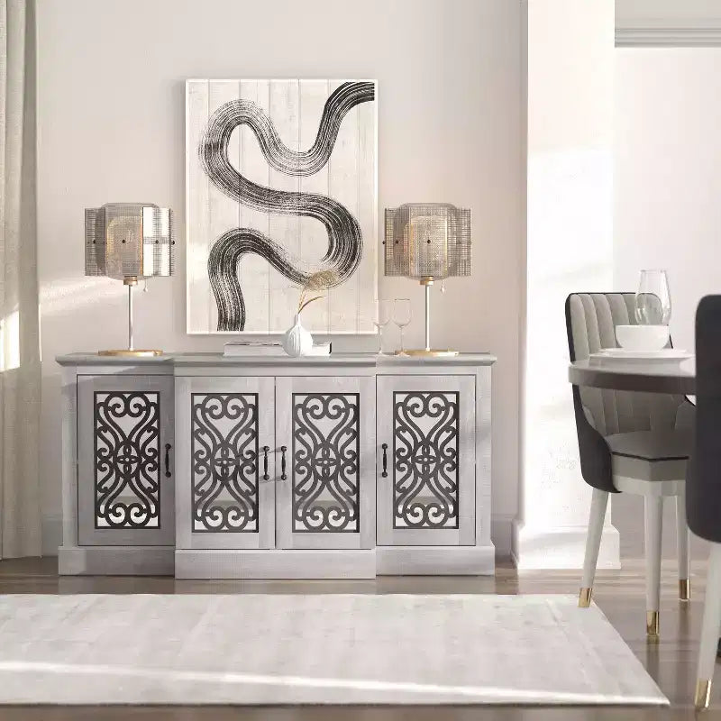 Credenza a 4 ante con vano a giorno a specchio 60,4 L 18,2 P 29,3 H