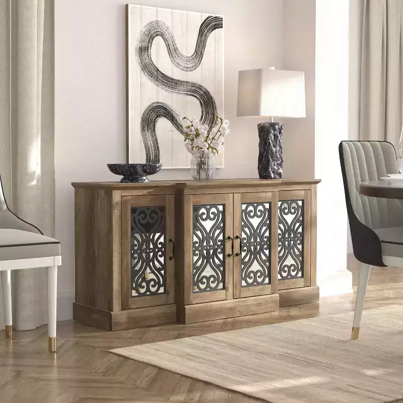 Credenza a 4 ante con vano a giorno a specchio 60,4 L 18,2 P 29,3 H