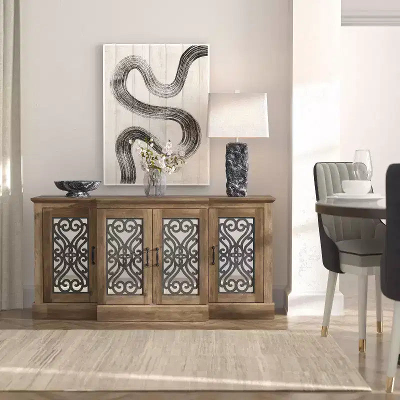 Credenza a 4 ante con vano a giorno a specchio 60,4 L 18,2 P 29,3 H