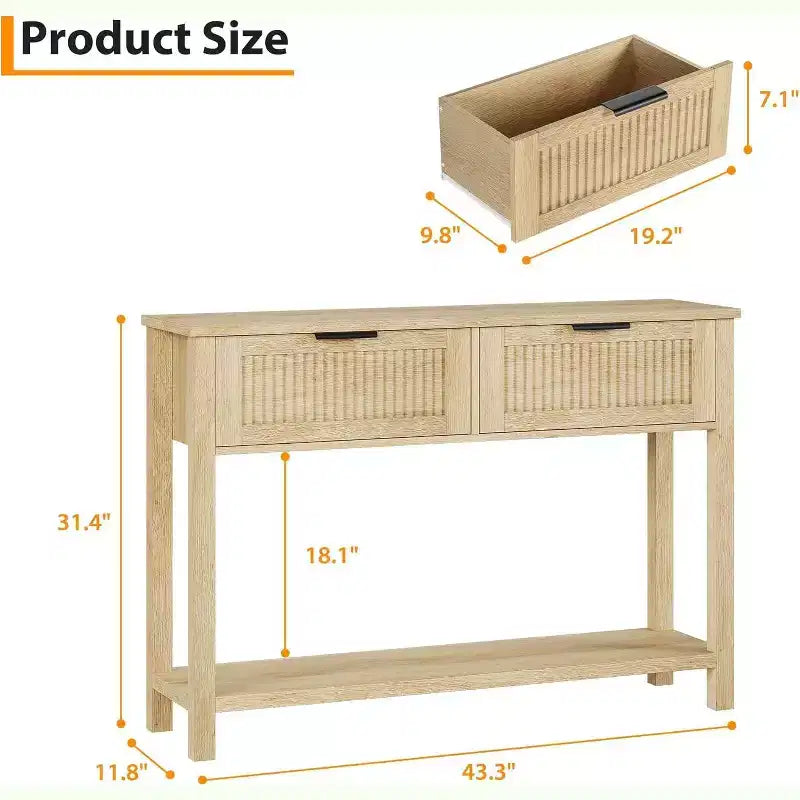Consolle da ingresso per fattoria da 43" con 2 cassetti e 2 ripiani, per soggiorno, atrio (legno naturale)