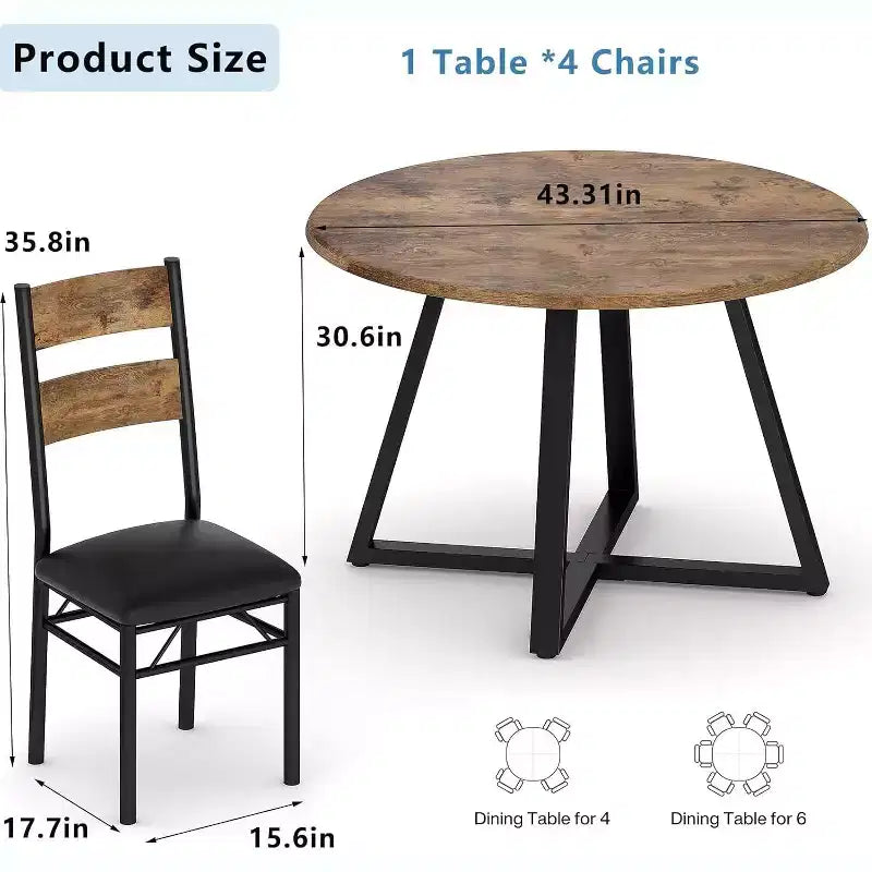 Tavolo da pranzo rotondo da 43 pollici, set da 5 pezzi con tavolo da cucina e sedie imbottite, salvaspazio