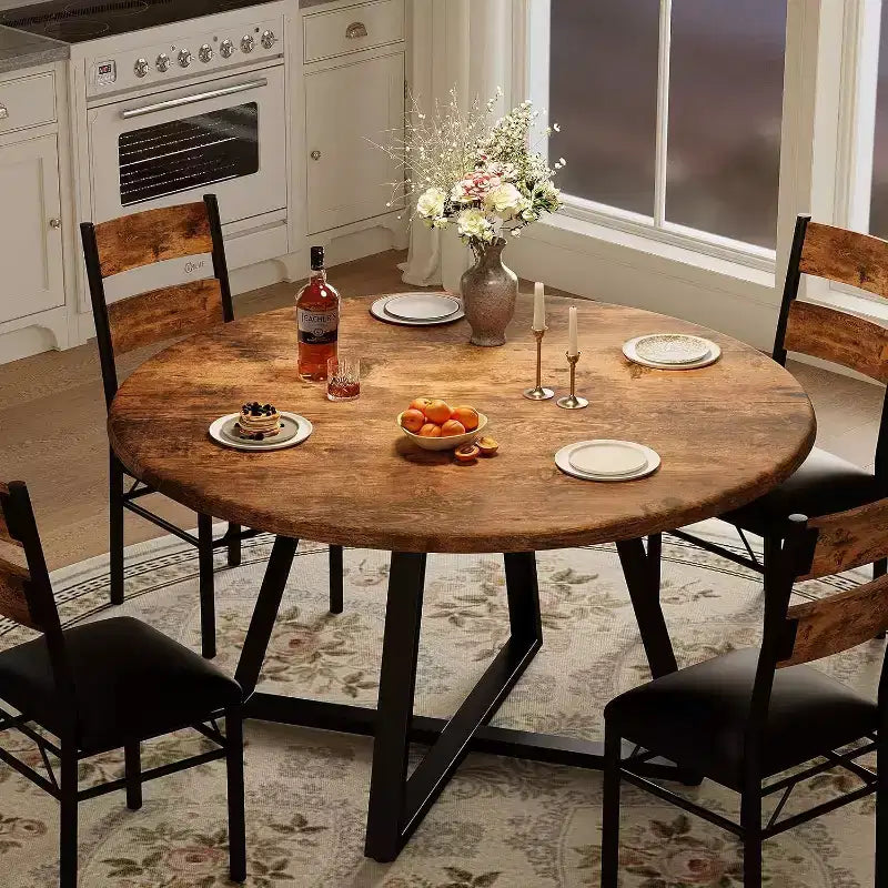 Tavolo da pranzo rotondo da 43 pollici, set da 5 pezzi con tavolo da cucina e sedie imbottite, salvaspazio