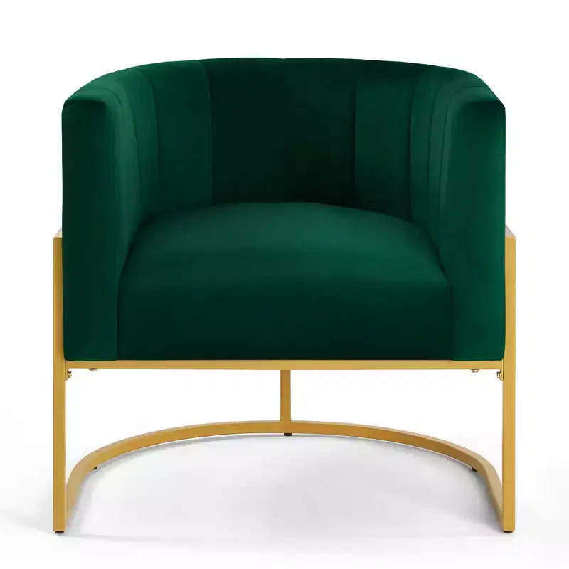 Poltroncina in velluto con cuscino, piedini in metallo dorato, schienale curvo, sedia da trucco imbottita, poltrona relax per casa