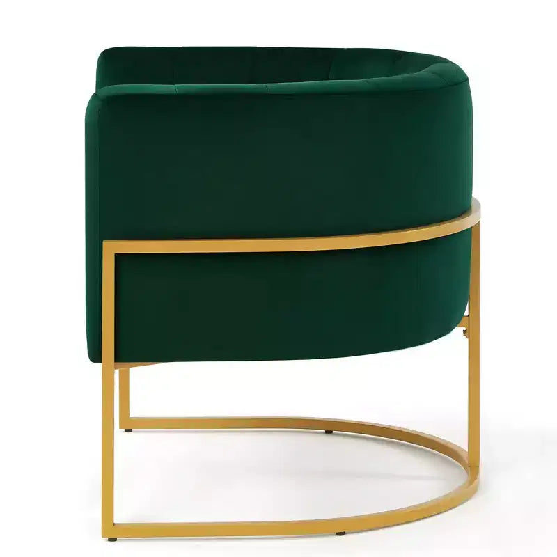 Poltroncina in velluto con cuscino, piedini in metallo dorato, schienale curvo, sedia da trucco imbottita, poltrona relax per casa