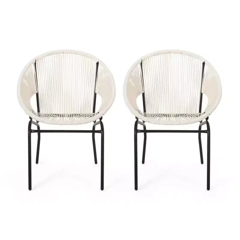 Sedie da Giardino 2 Pezzi, Sedie da Esterno in Rattan con Gambe in Metallo, Sedie da Pranzo da Patio con Schienale Intrecciato per Cortile, Giardino, Balcone