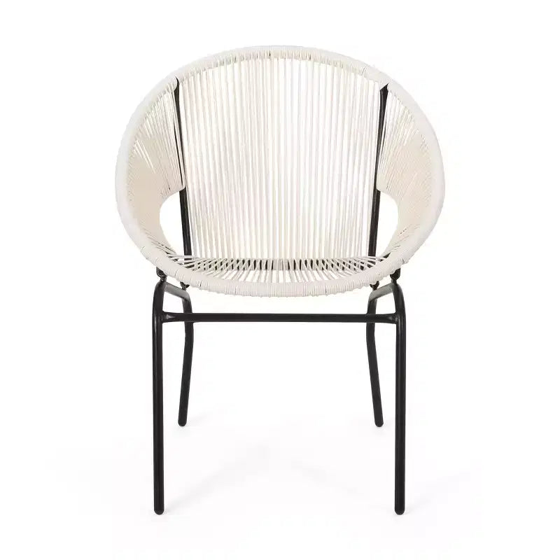 Sedie da Giardino 2 Pezzi, Sedie da Esterno in Rattan con Gambe in Metallo, Sedie da Pranzo da Patio con Schienale Intrecciato per Cortile, Giardino, Balcone