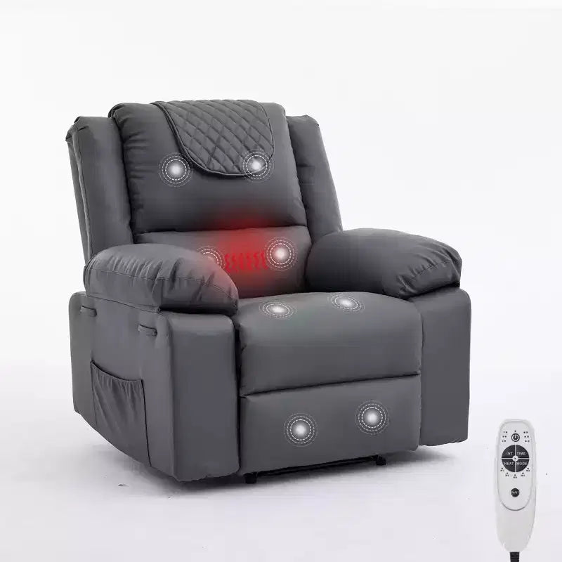 Poltrona reclinabile massaggiante oversize per adulti, divano singolo riscaldato in pelle PU con vibrazione e calore, tasca laterale, divano reclinabile (marrone)